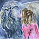 Картина с девочкой и овечкой, акварель, 18х18 см, картина в детскую. Картины. Мария Роева  Картины маслом (MyFoxyArt). Интернет-магазин Ярмарка Мастеров.  Фото №2