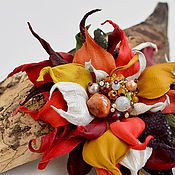 Женская сумка с цветами Коричневый хобо из замши и кожи