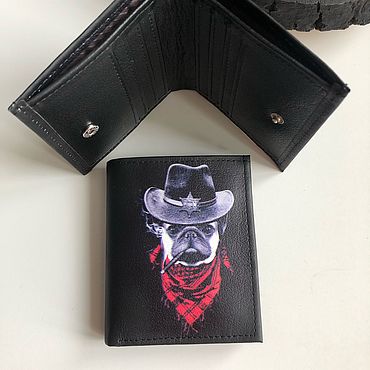 Сумки ручной работы. Ярмарка Мастеров - ручная работа Кошельки: Кошелёк с рисунком Мопс натуральная кожа. Handmade.