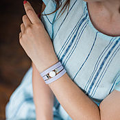 Denim style women's leather bracelet blue-white