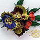 Brooch made of leather Decoration leather Pansy Burgundy gold, Brooches, Minsk,  Фото №1