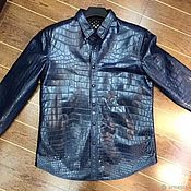 Мужская одежда handmade. Livemaster - original item Crocodile skin shirt, in dark blue color, to order!. Handmade.