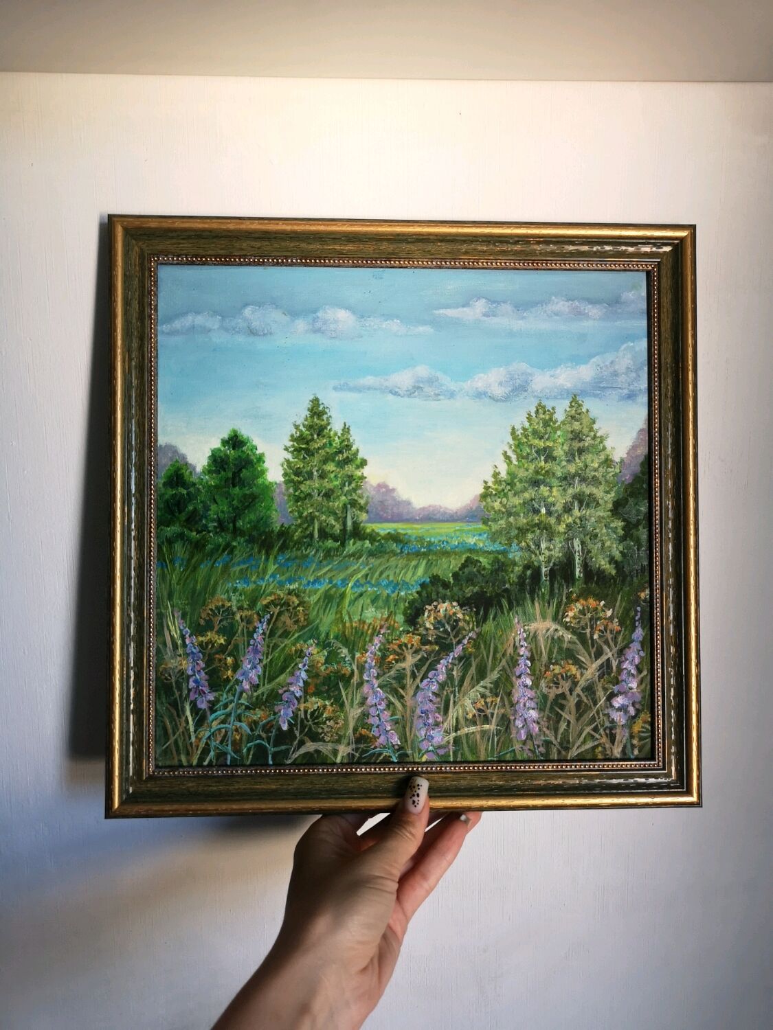 Картина маслом летний пейзаж полевые цветы Иван чай в интернет
