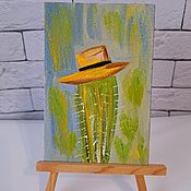 Картины и панно handmade. Livemaster - original item Oil painting Cactus in a hat framed. Handmade.