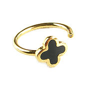 Украшения handmade. Livemaster - original item Gold ring clover with cubic Zirconia,four-leaf clover ring. Handmade.