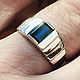 Men's Ring with VVS Blue Sapphire, 925 silver, handmade, Rings, Moscow,  Фото №1