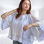Одежда handmade. Livemaster - original item Loose-fit cotton and lace blouse in Adele`s boho style. Handmade.