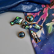 Brooch needle: Quartet (stained glass and polymer clay)