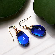 Украшения handmade. Livemaster - original item Large blue drop earrings in 24K gold. Handmade.