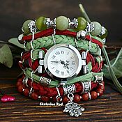 Украшения handmade. Livemaster - original item Red-green wrist watch with red jasper 