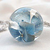 Украшения handmade. Livemaster - original item Transparent pendant. Transparent ball with flower. Blue flower in resin.. Handmade.