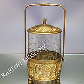 Винтаж: Икорница масленка подставка ваза латунь хрусталь золото 5
