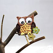 Украшения handmade. Livemaster - original item Brooch-pin: Owlet on a branch. Embroidered brooch. brooch with bird. Handmade.