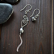Украшения handmade. Livemaster - original item Silver earrings with hematite Long asymmetric earrings silver. Handmade.