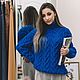 Blue sweater for women with a large knit neck with hearts, Sweaters, Yoshkar-Ola,  Фото №1