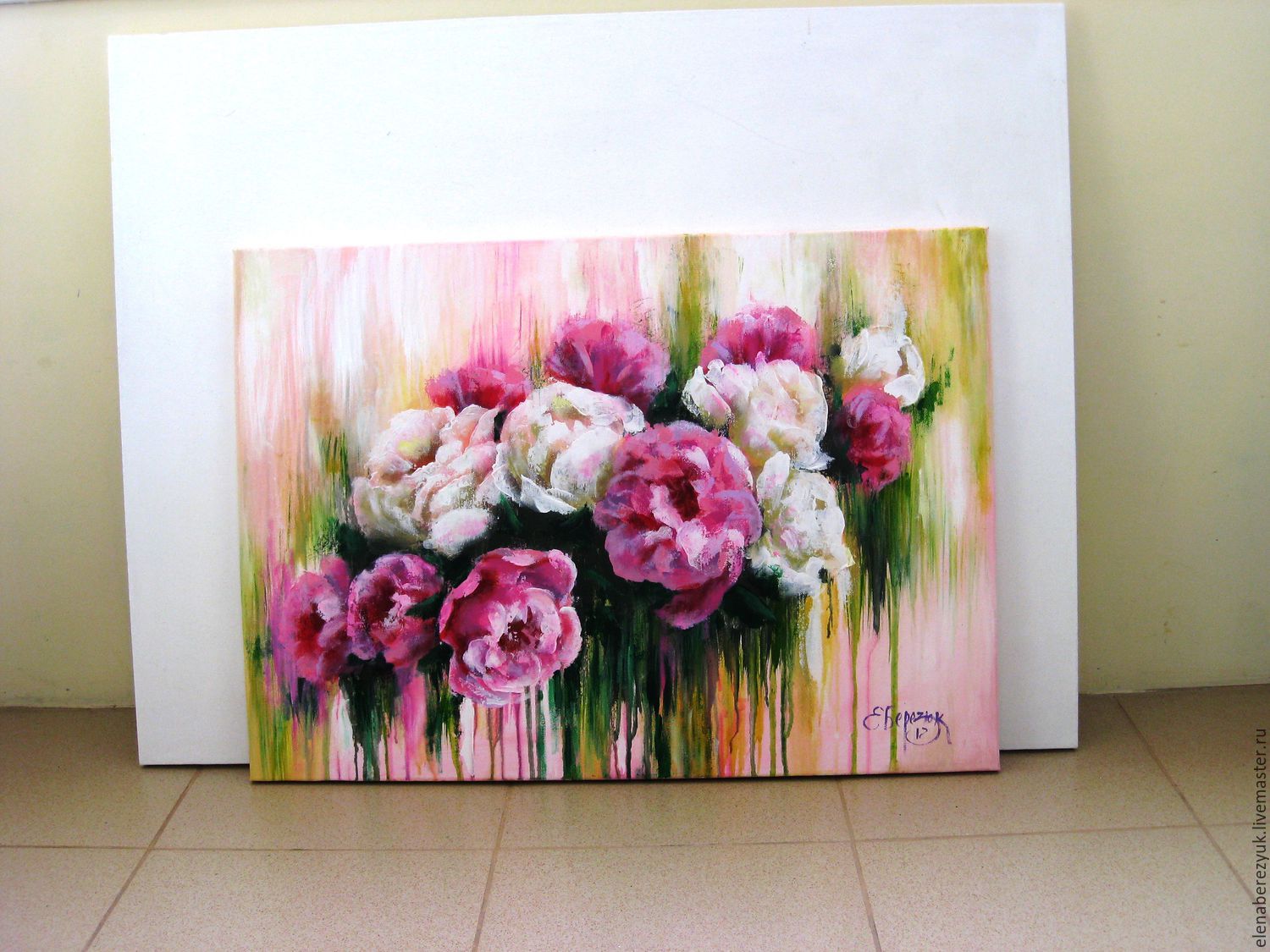 Original acrylic painting on canvas peonies flowers wall
