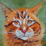Картины и панно handmade. Livemaster - original item Painting cat red mainkun funny kitten oil painting with palette knife. Handmade.