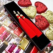 Украшения handmade. Livemaster - original item Earrings-brush Bright red scarlet bright red viscose gold plated Mallorca. Handmade.
