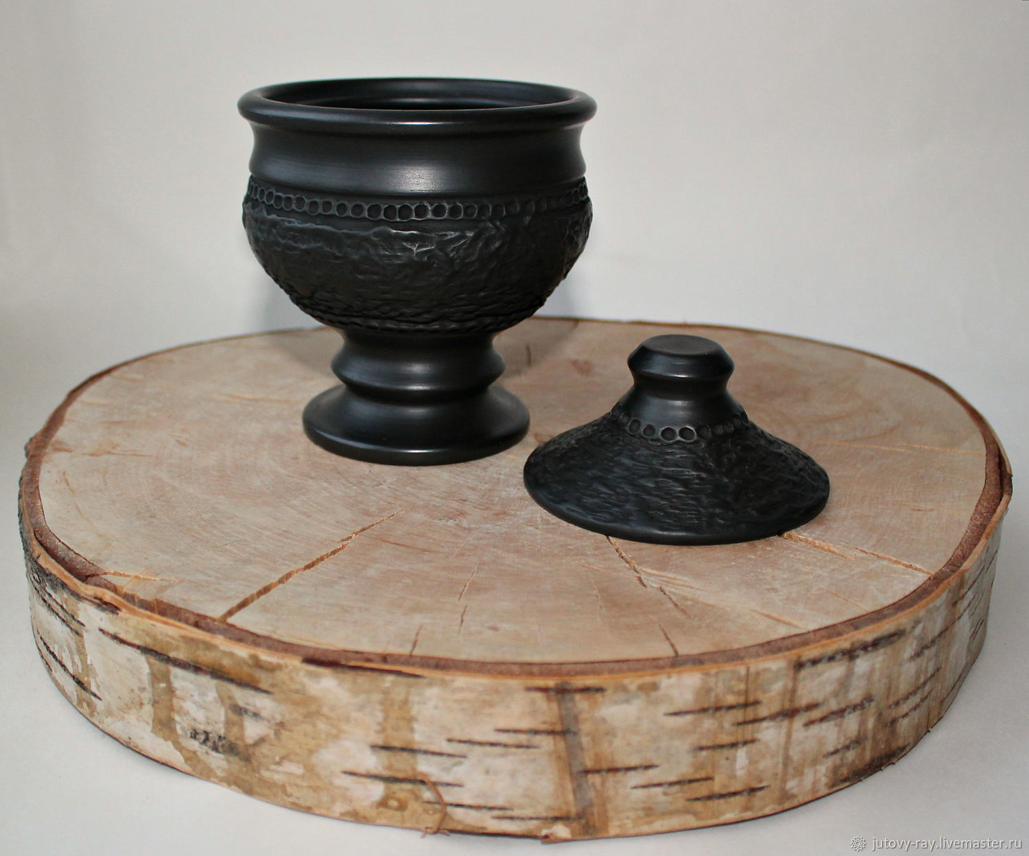 Солонка/сахарница с крышкой - чернолощеная керамика –  на Ярмарке .