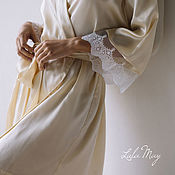 Одежда handmade. Livemaster - original item Vanilla-colored silk robe with lace. Handmade.