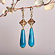 Elegant earrings with blue agate in gold 24K, Earrings, Moscow,  Фото №1