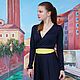 Тёмно-синее платье с жёлтым поясом. Платья. Dudu-dress. Интернет-магазин Ярмарка Мастеров.  Фото №2
