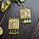 Pendientes Boho viola, pendientes cuadrados de latón con cuentas, Earrings, Ulan-Ude,  Фото №1