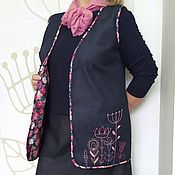 Одежда handmade. Livemaster - original item Denim vest with embroidery size 56. Handmade.