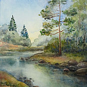 Картина маслом Северный пейзаж с рекой