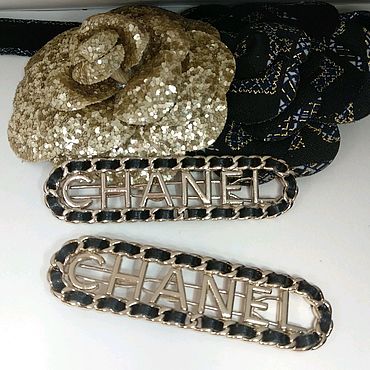 Винтаж ручной работы. Ярмарка Мастеров - ручная работа Заколки Chanel Пара. Золотые заколки Шанель с кожей.. Handmade.