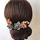 Hairpins in hairstyle with succulents and orange flowers. Hair Decoration. Olga Nuzhdina. Интернет-магазин Ярмарка Мастеров.  Фото №2