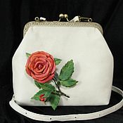 Сумки и аксессуары handmade. Livemaster - original item Leather evening purse with red rose. Handmade.