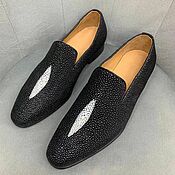 Обувь ручной работы handmade. Livemaster - original item Men`s loafers, made of genuine sea stingray leather, black color.. Handmade.