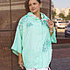 Linen parka with embroidery Menthol color, Parkas jacket, Novosibirsk,  Фото №1