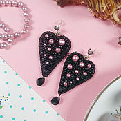 Украшения handmade. Livemaster - original item Embroidered pink pea Heart earrings, fashion earrings. Handmade.