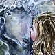 Картина с девочкой и овечкой, акварель, 18х18 см, картина в детскую. Картины. Мария Роева  Картины маслом (MyFoxyArt). Ярмарка Мастеров.  Фото №5