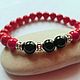 Coral bracelet made of corral beads and natural black agate. Bead bracelet. Exclusive hand painted. Online shopping on My Livemaster.  Фото №2