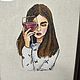 A picture embroidered with a cross, A girl with a glass, embroidery. Pictures. Embroidery by Alena. My Livemaster. Фото №4