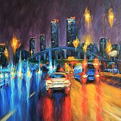 Картины и панно handmade. Livemaster - original item Moscow lights. Oil painting on canvas City. Handmade.