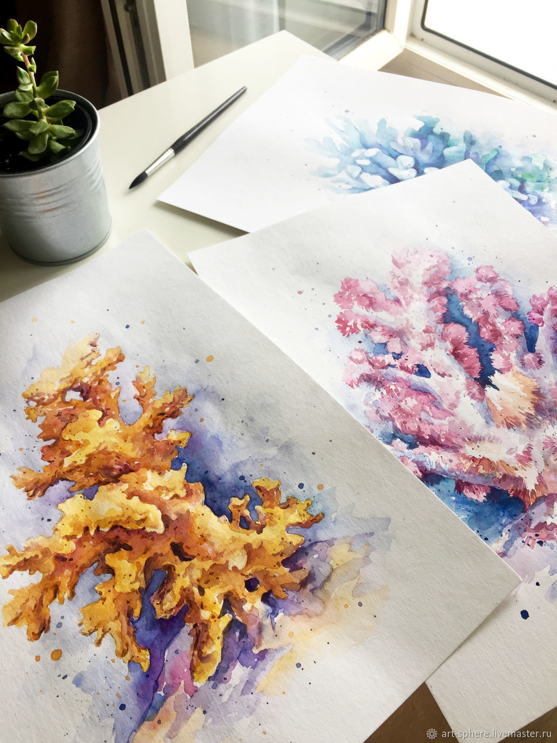 Картины в ванну "Кораллы" Акварель купить в интернет-магазине Ярмарка ...