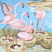 «Стрелиция - райская птица». Узкая вертикальная картина маслом в ...