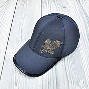 Аксессуары handmade. Livemaster - original item Men`s baseball cap, made of thick fabric and crocodile skin, blue color.. Handmade.
