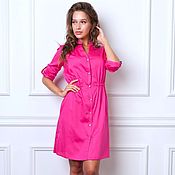 Одежда handmade. Livemaster - original item Raspberry-colored satin shirt dress, Cotton Pink summer dress. Handmade.