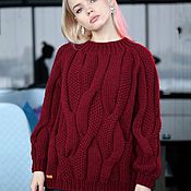 Одежда handmade. Livemaster - original item Jerseys: Women`s knitted oversize sweater in cherry color in stock. Handmade.