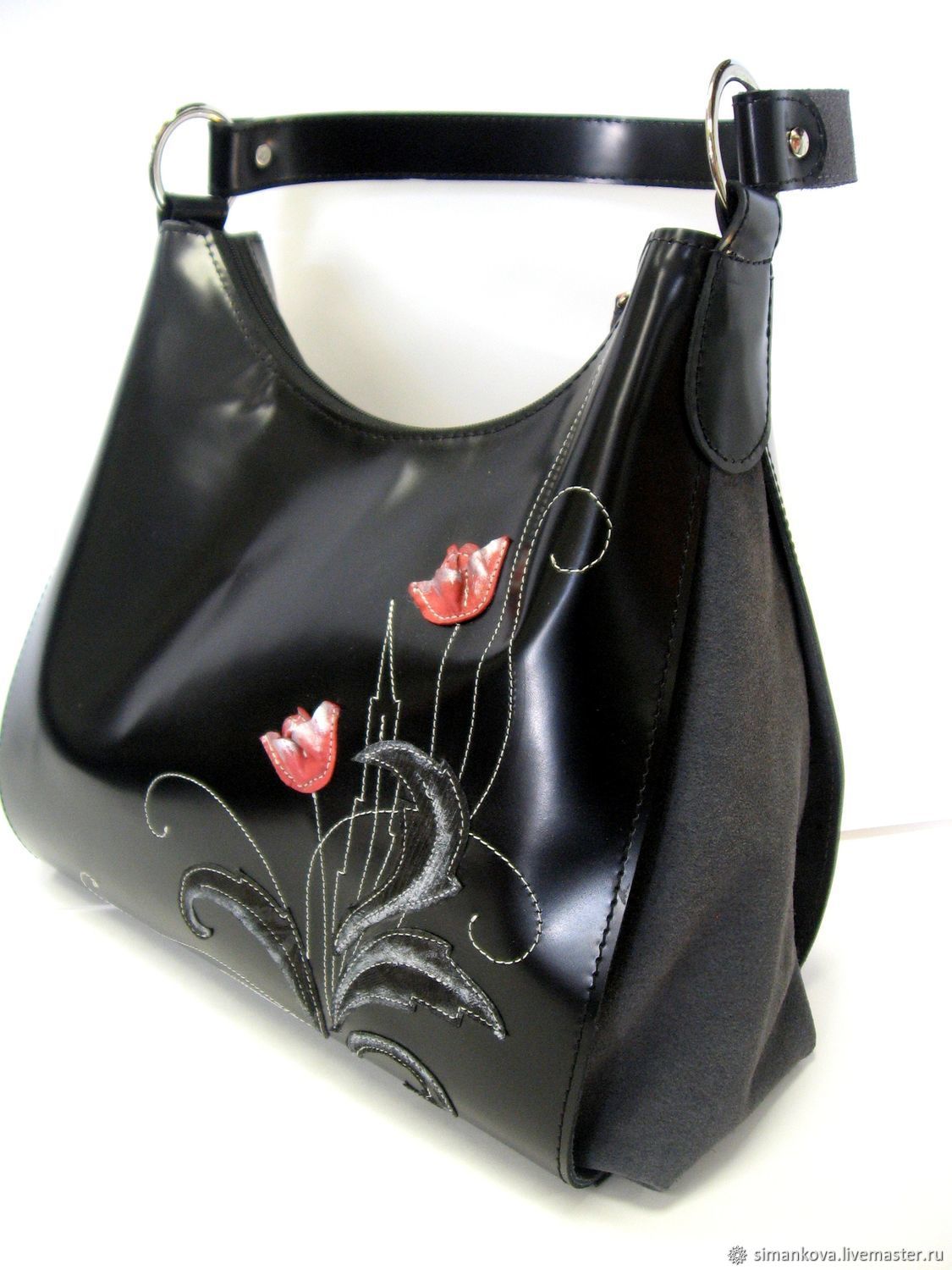 Женская сумка из лаковой черной кожи "Верона", Классическая сумка, Коломна,  Фото №1