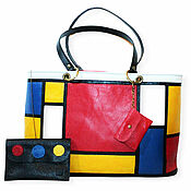 Сумки и аксессуары handmade. Livemaster - original item Leather tote bag Mondrian.red yellow black bag "Squares". Handmade.