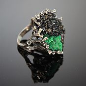 Dendra ring with moss agate made of silver IV0040-2