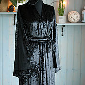 НАЛИЧИЕ: Халат-кимоно из МУСЛИНА с расклешенными рукавами Горчица