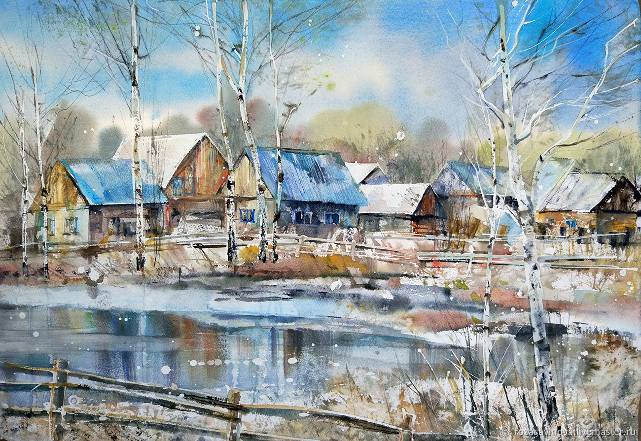 Watercolor painting Breath of Spring. Rural landscape, Pictures, Magnitogorsk,  Фото №1