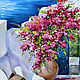 Санторини Картина маслом. Цветущая бугенвиллея 3D картина, Картины, Тула,  Фото №1